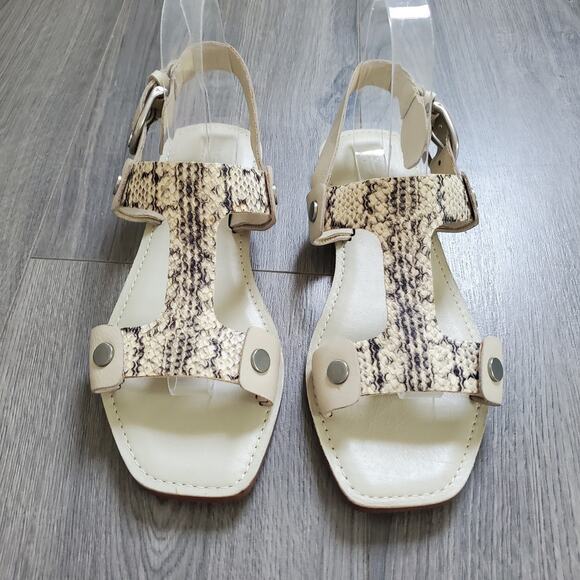 Frye Shoes Womens Size 8M Beige Tan Snake Print Gladiator Sandals Leather Buckle - Picture 1 of 10